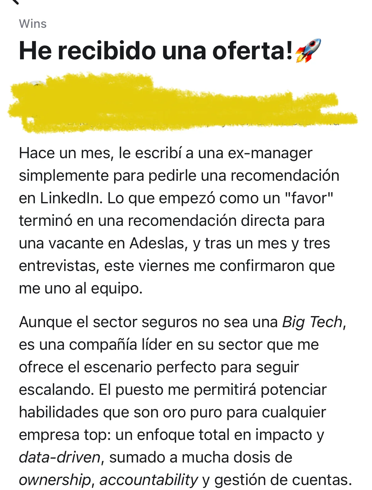 Mensaje real de un alumno